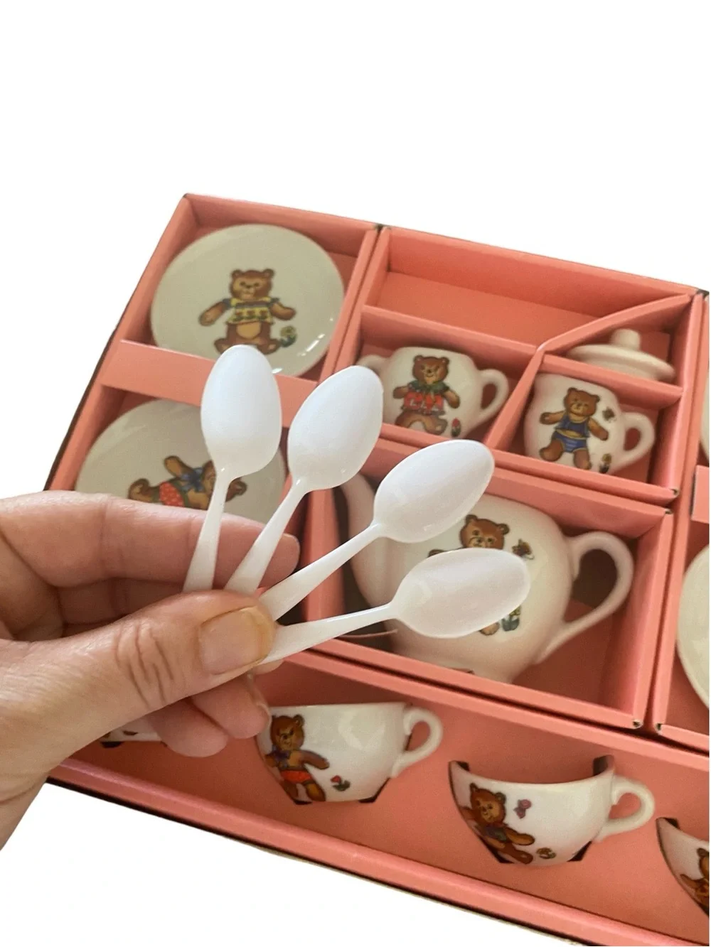 Vintage 70s Teddy Bear Mini Tea Set 16pc Boxed Cottagecore Kidcore country Gifts